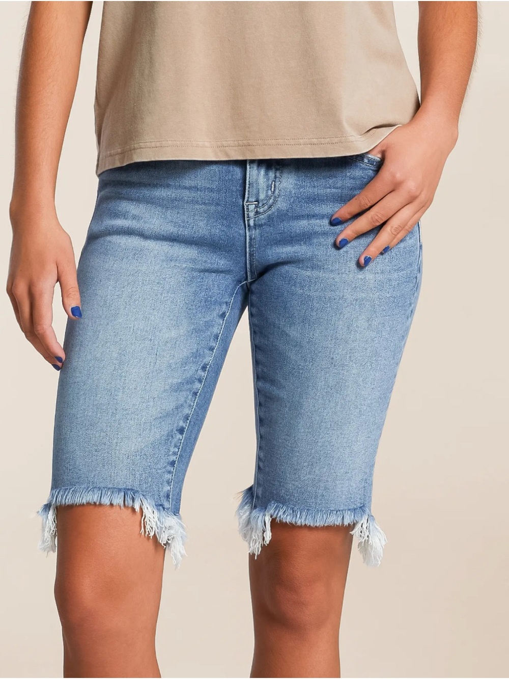 Flying Monkey Light Blue Frayed Hem Denim Bermuda Shorts